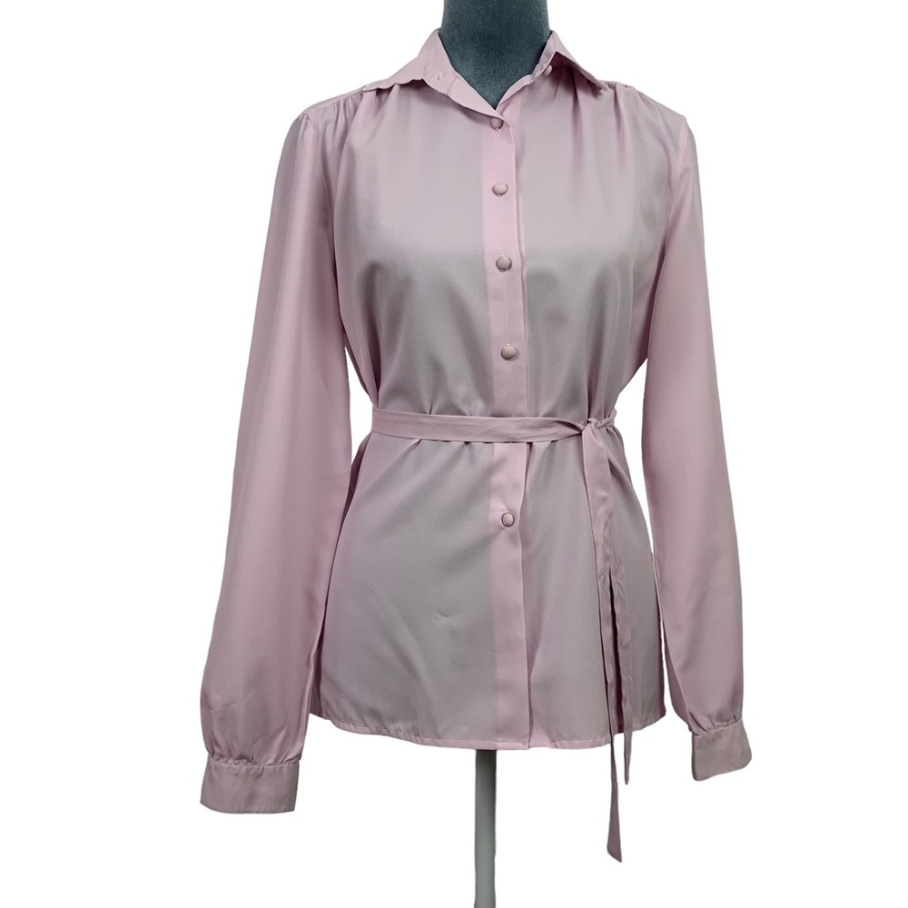 Vintage 80s Personal Womens 8 Scalloped Collar Lilac Blouse Matching Tie Scarf